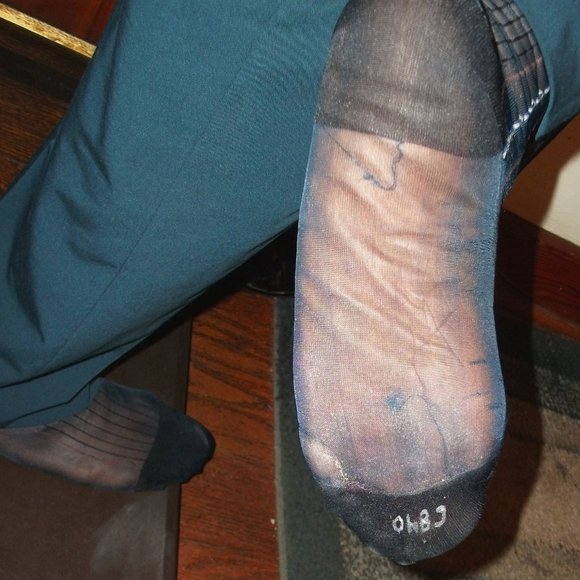 2PR Men's Sheer Navy Thick N Thin with Pattern, Cap Toe Cap Heel Socks -- 10 -13 - Picture 12 of 12